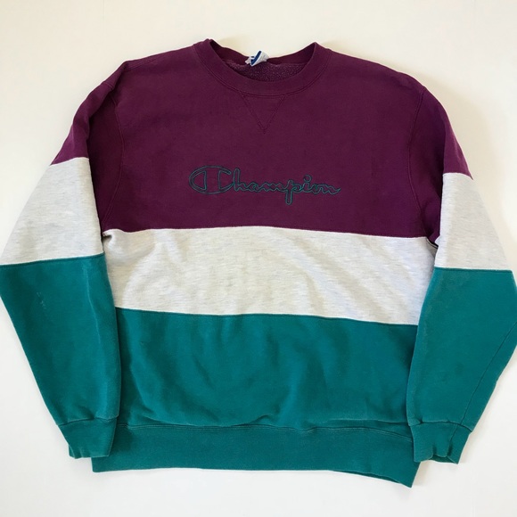 Champion Other - VTG Champion Color Block Spellout Crew Sweatshirt